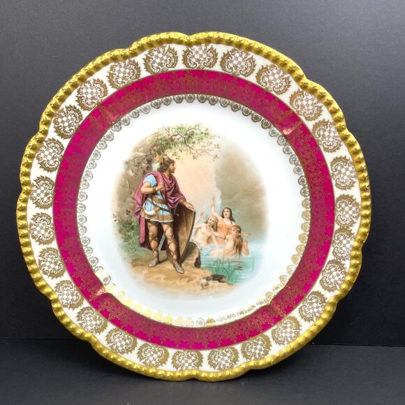 Antique Royal O&EG Austria Decorative Plate 9.75” Mythological Scene Pink & Gold - Picture 1 of 8